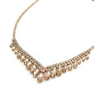 Necklace rose gold tone pink peach clear rhinestones by Claires 18" length